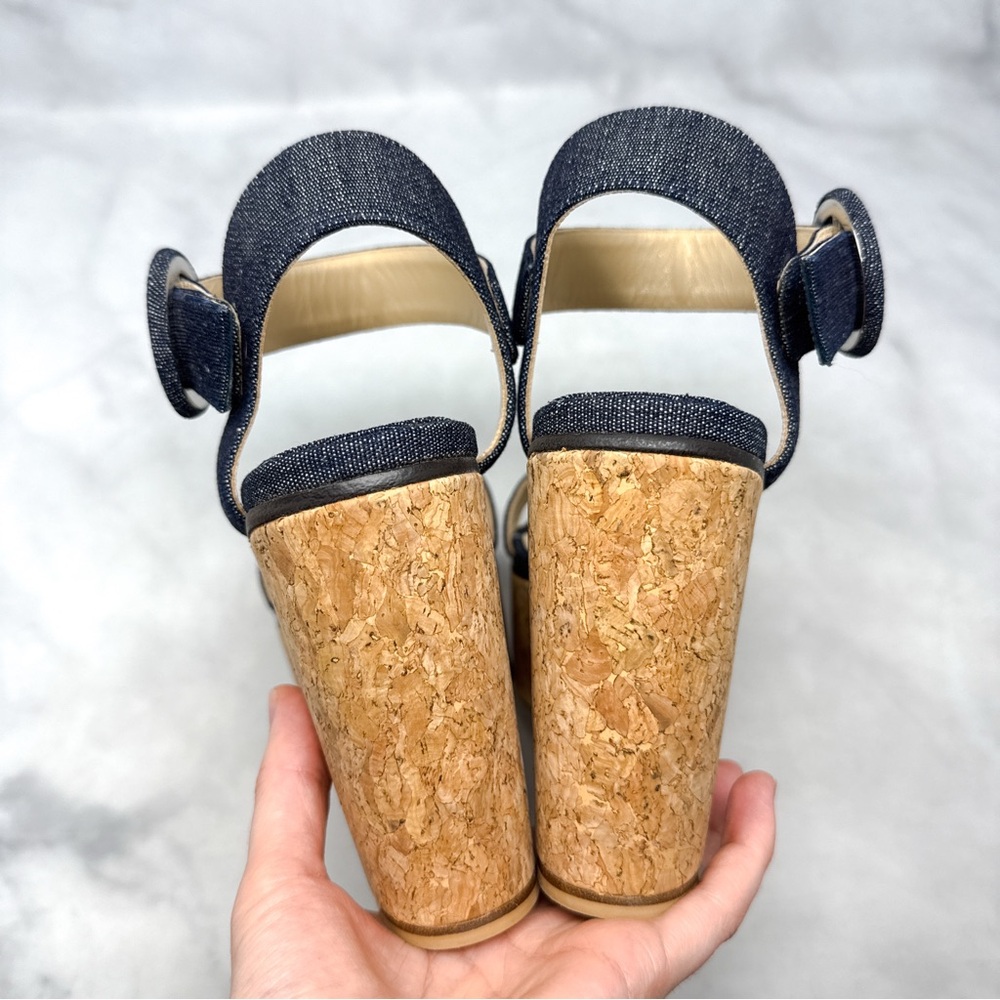 Jimmy Choo Abigail Denim Chambray Chunky Platform Cork Wedge Sandal Heels 39 - Picture 9 of 15